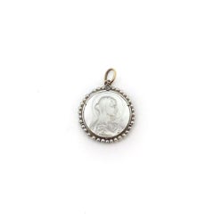 Art Deco 18k Gold & Platinum Mother of Pearl Madonna Medallion
