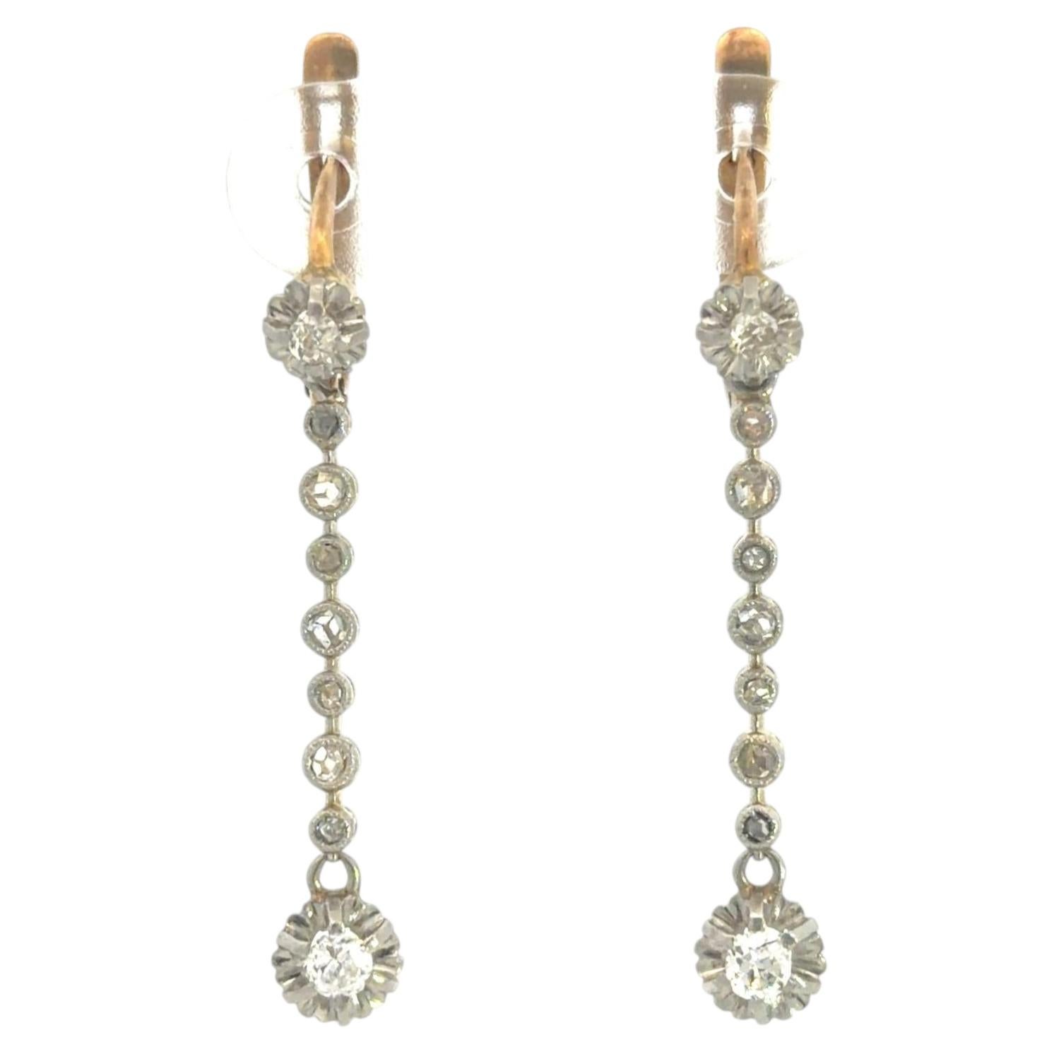 Art Deco 18k Gold & Platinum Earrings with 0.4ct Old Mine Diamond For Sale