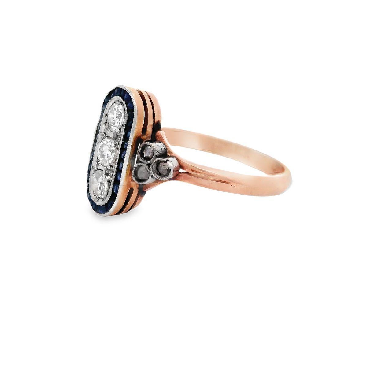 Art Deco Ring aus 18 Karat Gold und Platin mit Saphiren und Diamanten im Art déco-Stil im Angebot 1