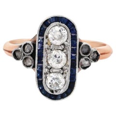 Art Deco 18k Gold & Platinum Ring with Sapphires & Diamond