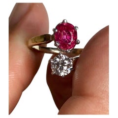 Art Deco 18k Gold Platinum Ruby Diamond Bypass Engagement Ring, 2.32ct