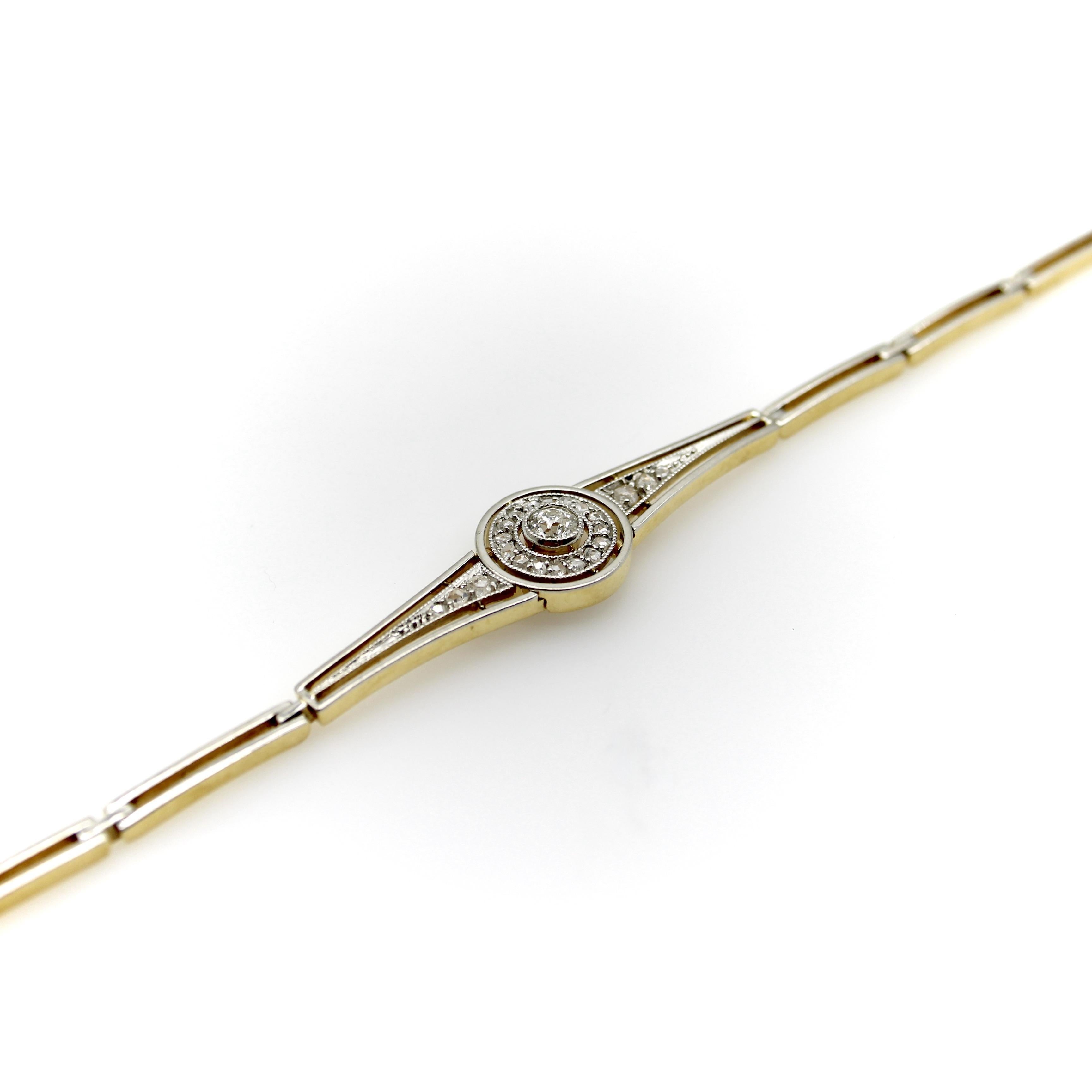 Old European Cut Art Deco 18K Gold Platinum Topped Diamond Bracelet For Sale