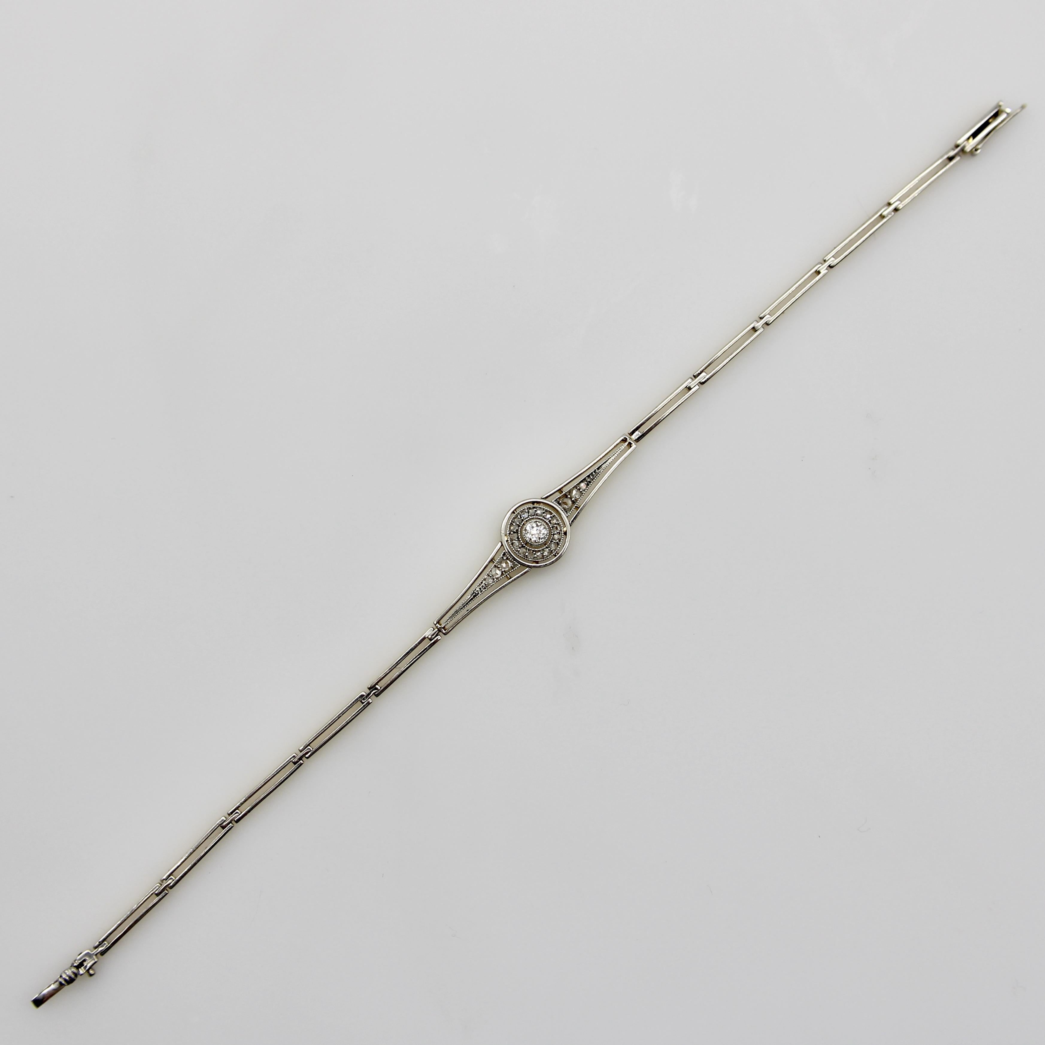 Art Deco 18K Gold Platinum Topped Diamond Bracelet In Good Condition For Sale In Venice, CA