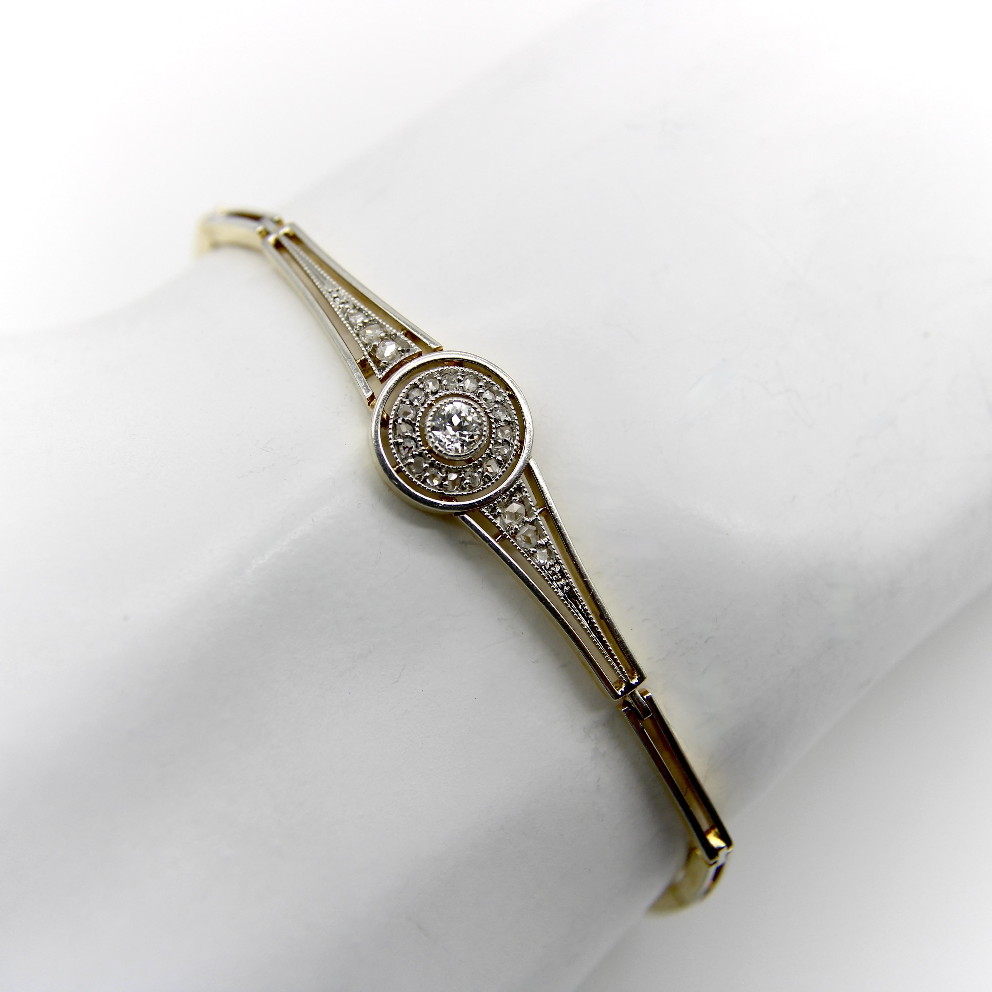 Art Deco 18K Gold Platinum Topped Diamond Bracelet For Sale 2