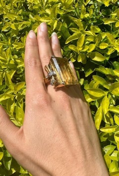 Art Deco 18k Gold Ring with 76.40 CTW in Citrine & Diamonds