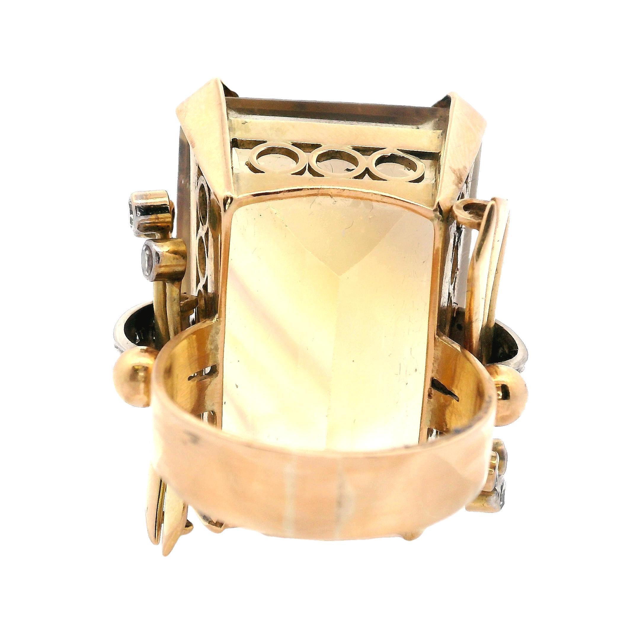 Women's Art Deco 18k Gold Ring with 76.40 CTW in Citrine & Diamonds For Sale