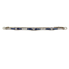 Art Deco 18 Karat Gold 1.7 Carat Sapphire 0.76 Carat Diamond Pearl Bar Brooch