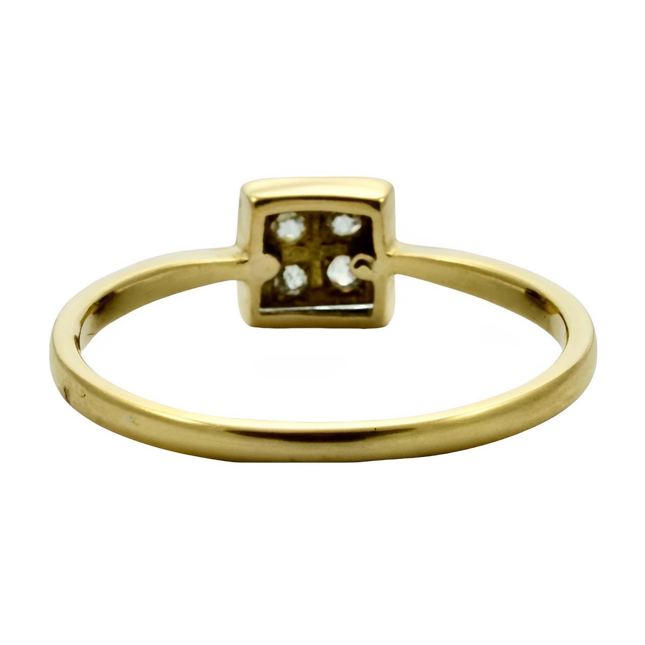 Women's Art Deco 18K Gold Square Four Stone Diamond Ring For Sale