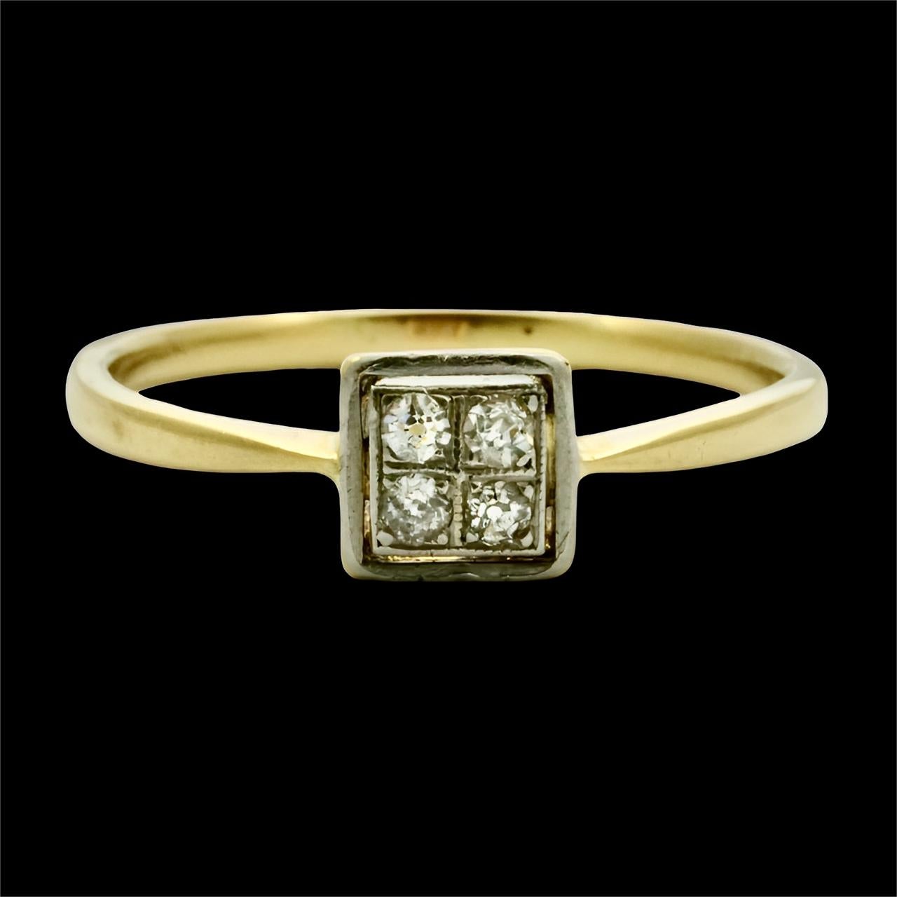 Art Deco 18K Gold Square Four Stone Diamond Ring For Sale 2