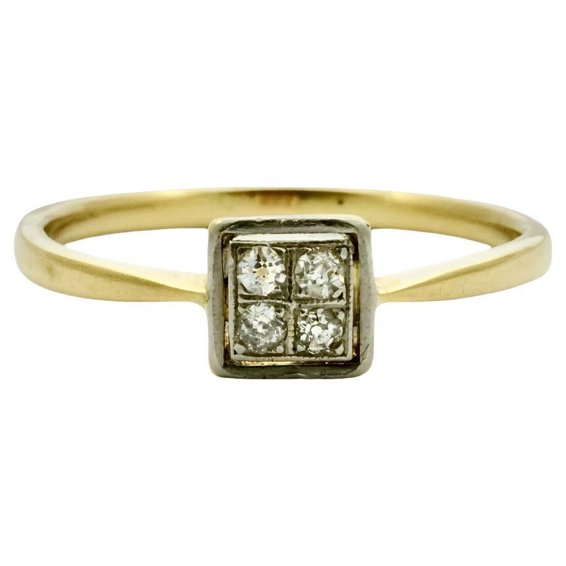 Art Deco 18K Gold Square Four Stone Diamond Ring For Sale