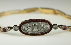 Art Deco 18K Gold Two-Tone Ruby and Diamond Link Bracelet
