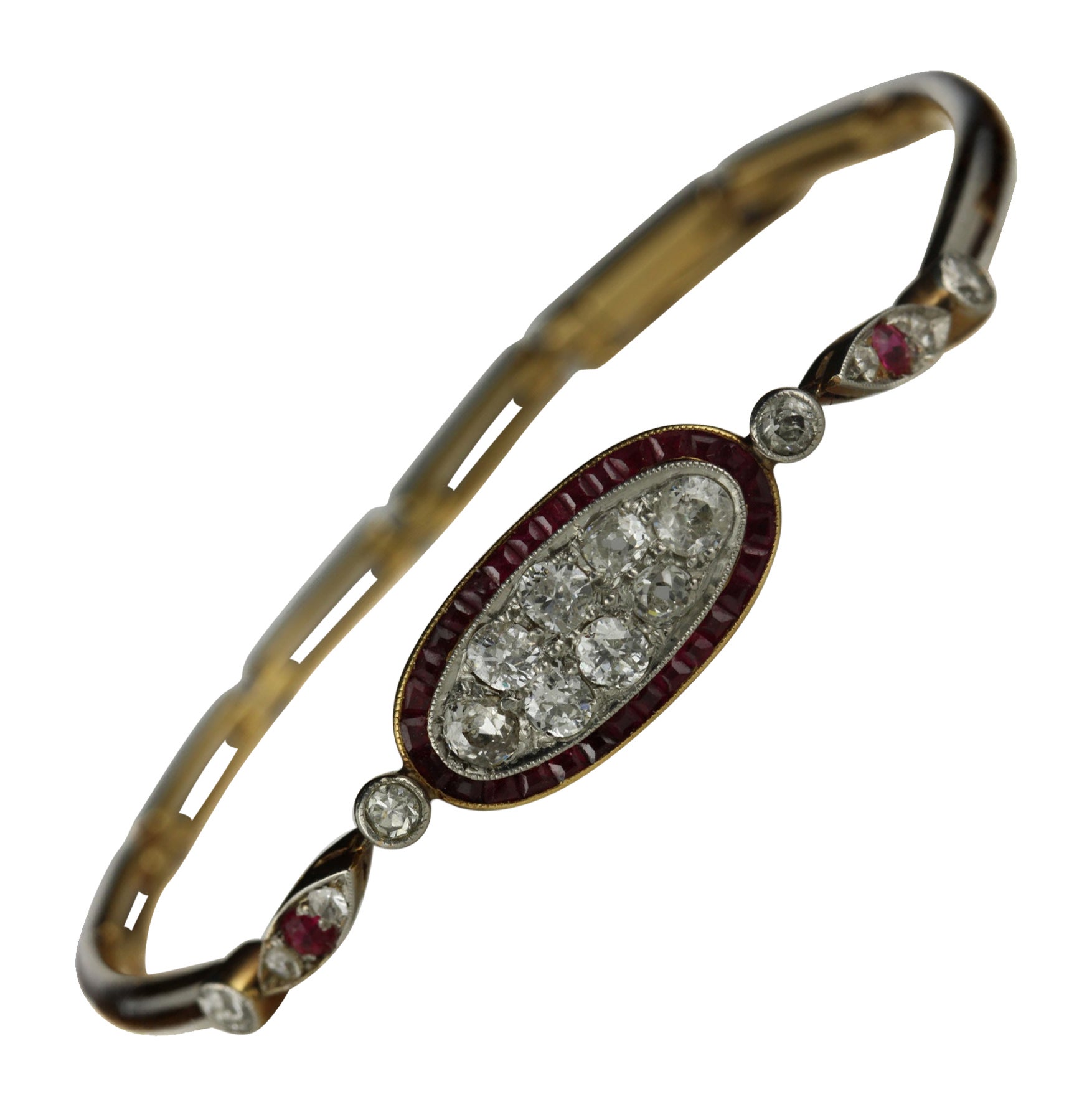 Art Deco 18K Gold Two-Tone Ruby and Diamond Link Bracelet