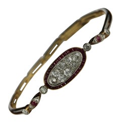 Art Deco 18K Gold Two-Tone Ruby and Diamond Link Bracelet