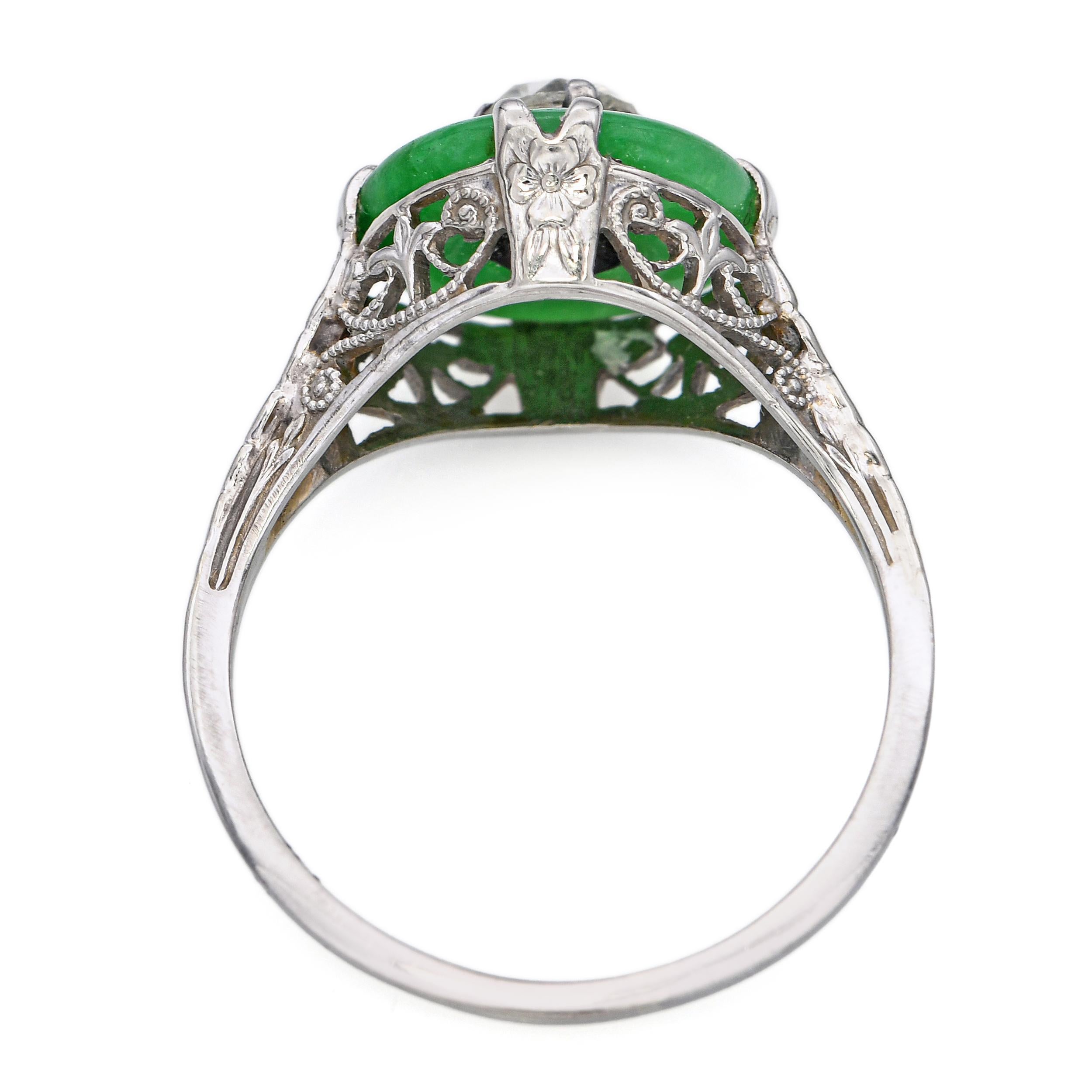 Anillo Art Déco de Filigrana de Jade y Diamantes talla Rosa de 18k en Bueno estado para la venta en New York, NY