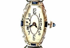 Art Deco 18K Ladies Wrist Watch Diamond French Cut Sapphire Original 1930's