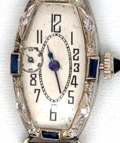 Orologio da polso da donna Art Deco 18 carati con diamanti, zaffiro e taglio francese originale degli anni '30