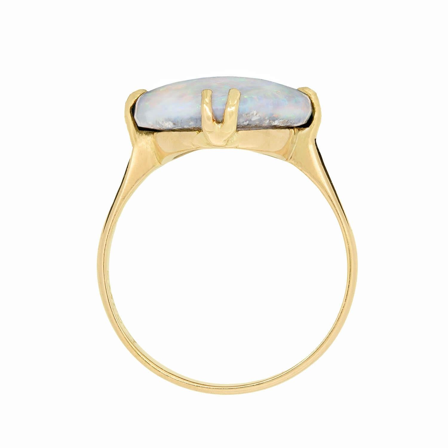 Art Deco 18k Lightening Ridge Dark Opal Ring In Good Condition For Sale In Narberth, PA