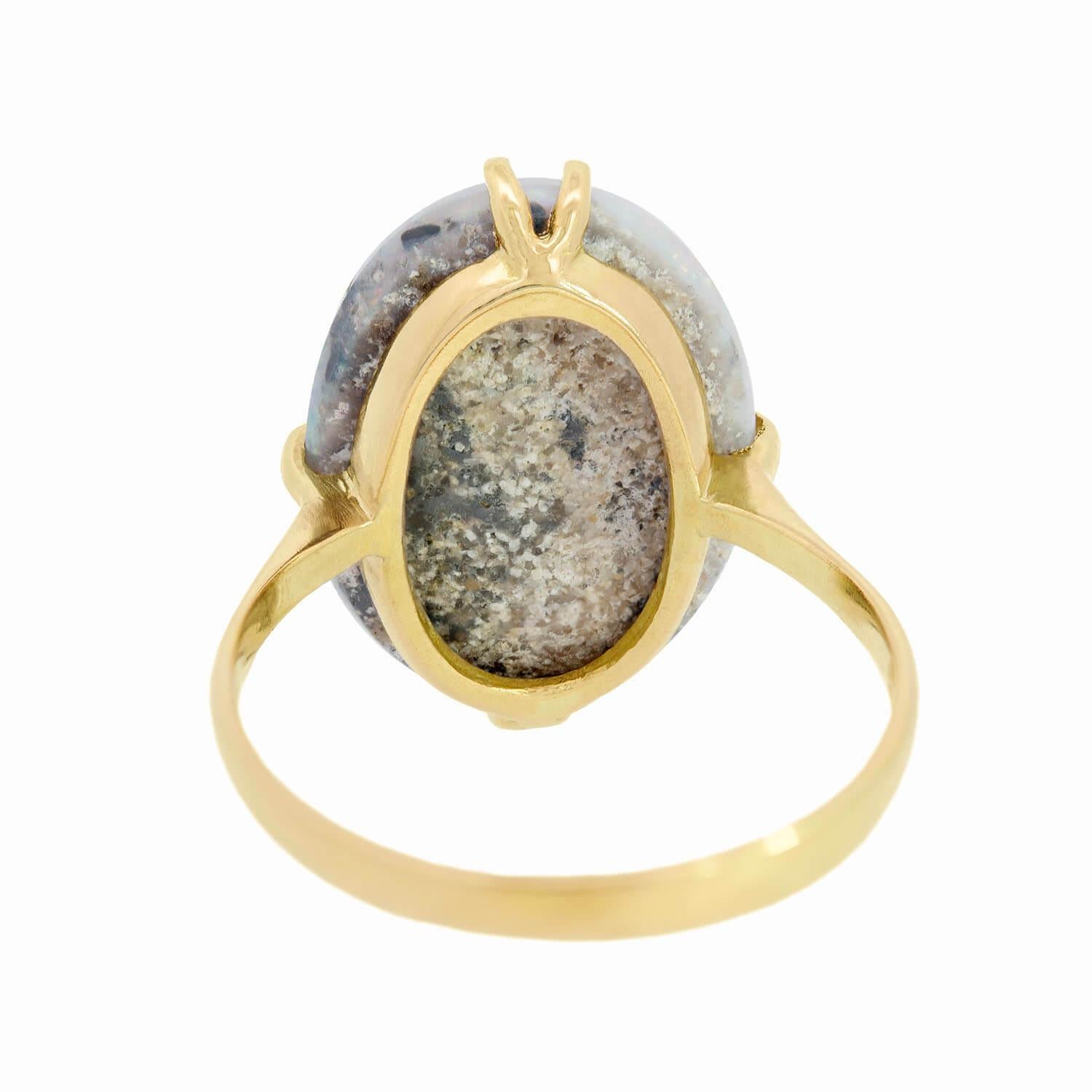 Women's or Men's Art Deco 18k Lightening Ridge Dark Opal Ring For Sale