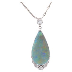 Art Deco 18k Opal and Diamond Teardrop Pendant Necklace