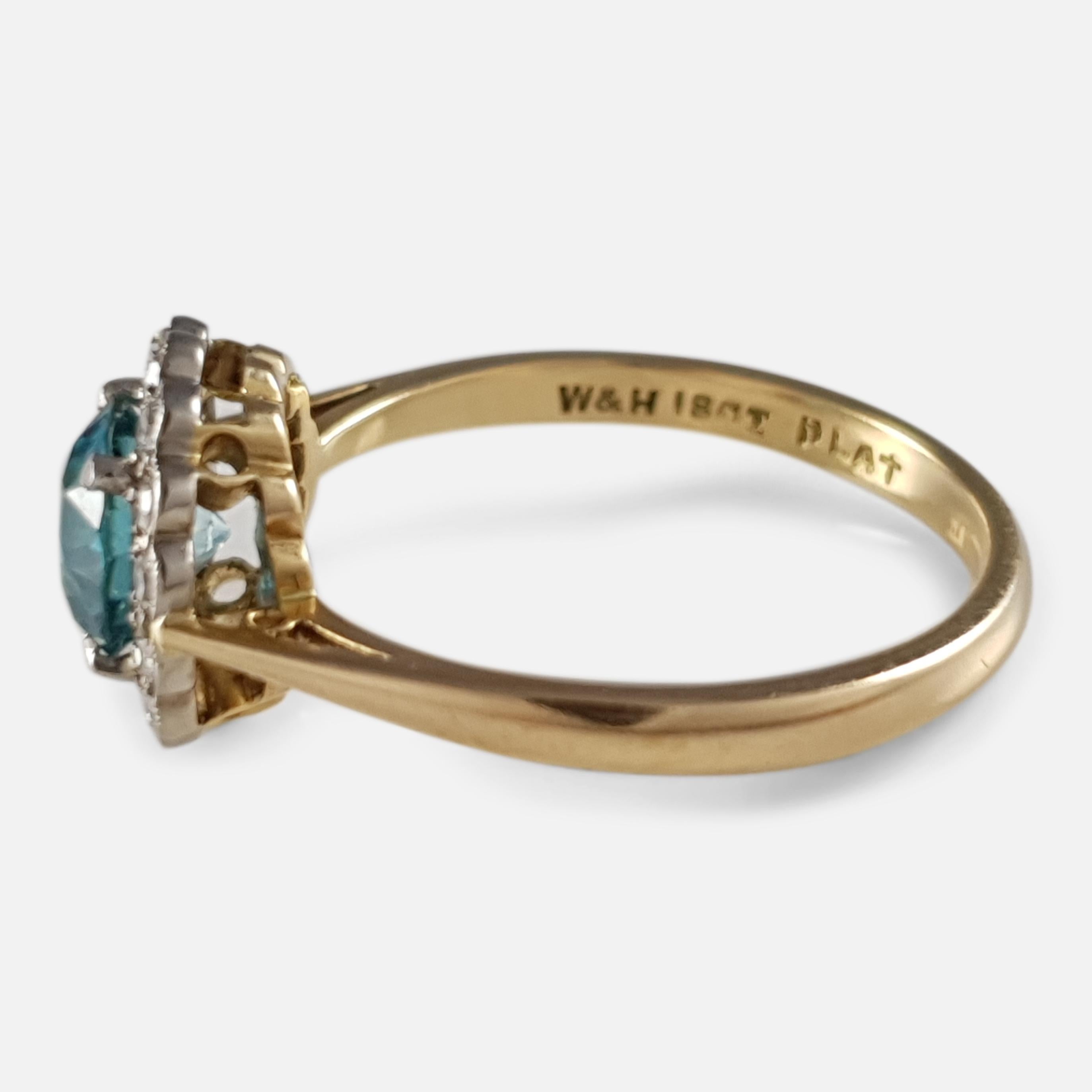 18 carat & Platinum Zircon & Diamond Daisy Cluster Ring, Circa 1930s For Sale 3