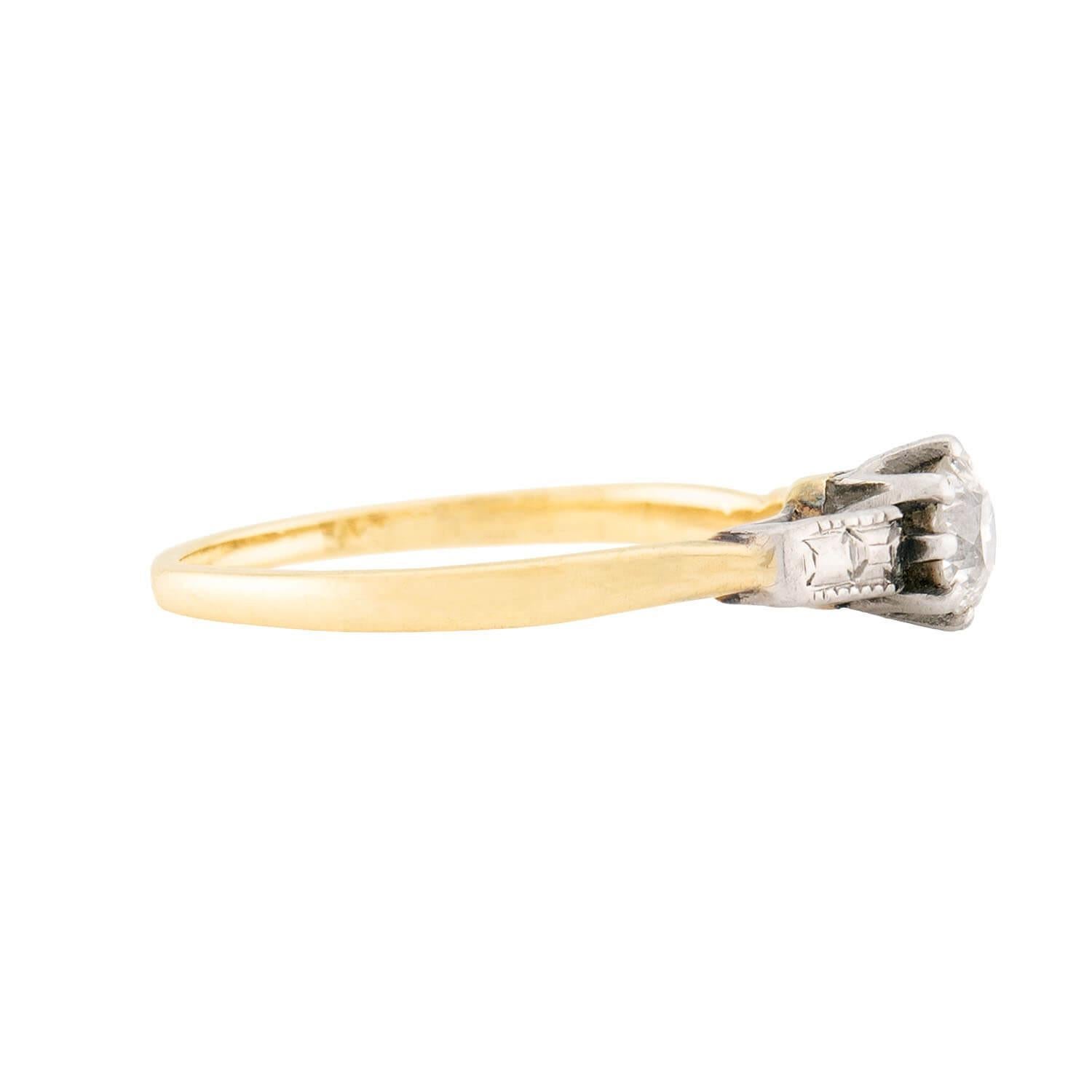 Old European Cut Art Deco 18k & Platinum Diamond Engagement Ring 0.38ct For Sale