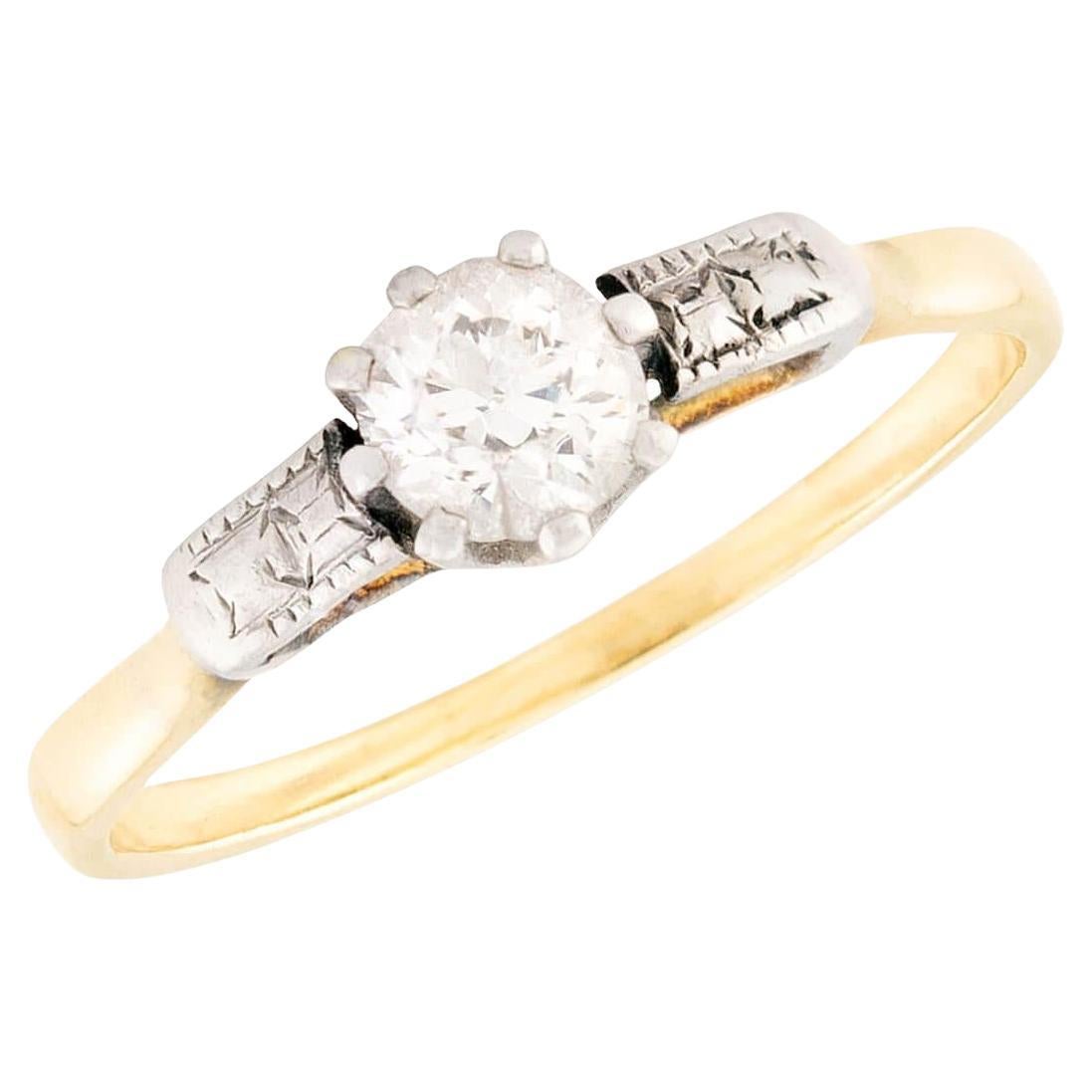Art Deco 18k & Platinum Diamond Engagement Ring 0.38ct