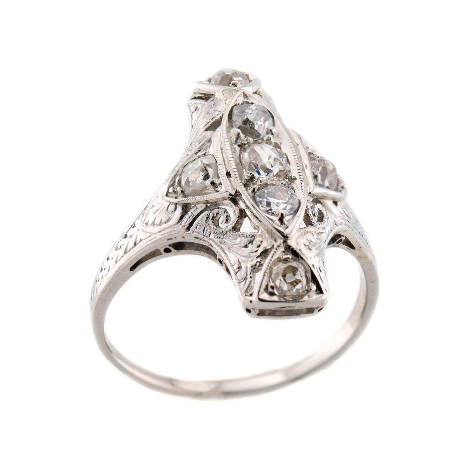 Bague Art Déco 18k/Platine Diamant Navette