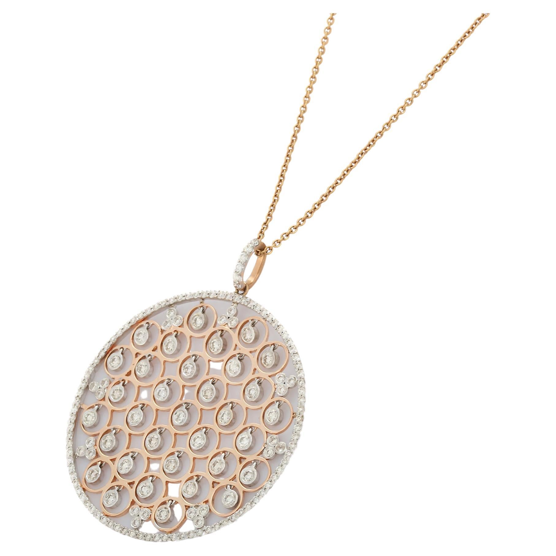 Halskette mit Anhänger im Art-déco-Stil aus 18 Karat Roségold in Kreisform mit Diamanten (Rundschliff) im Angebot