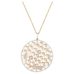 Art Deco Style 18K Rose Gold Circle Shape Diamond Pendant Necklace with Chain