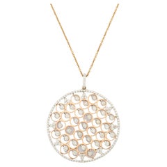Art Deco Style 18K Rose Gold Circle Shape Diamond Pendant Necklace with Chain