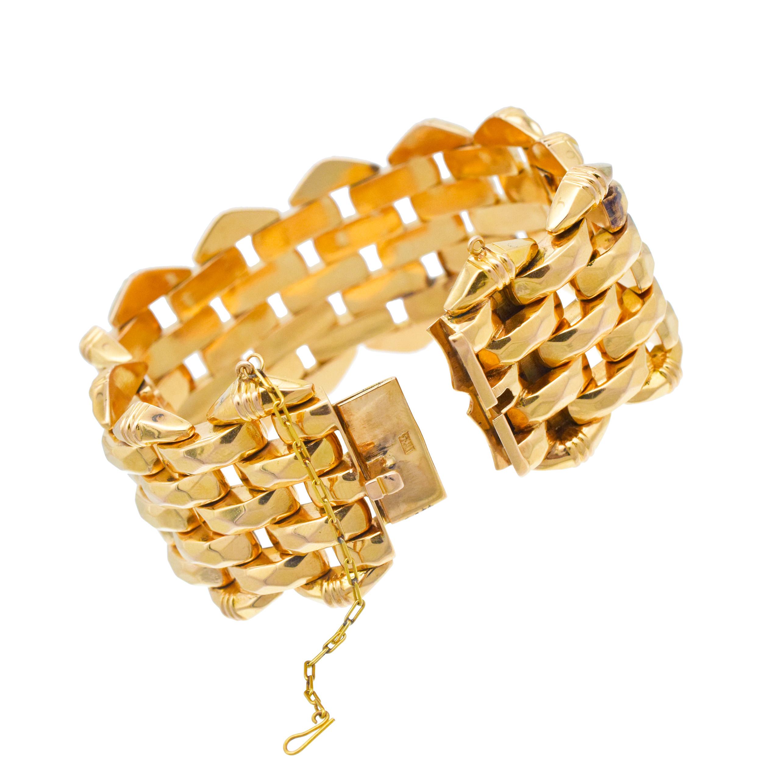 Art Deco 18k Rose Gold Wide Multi Row Bracelet. en vente 6