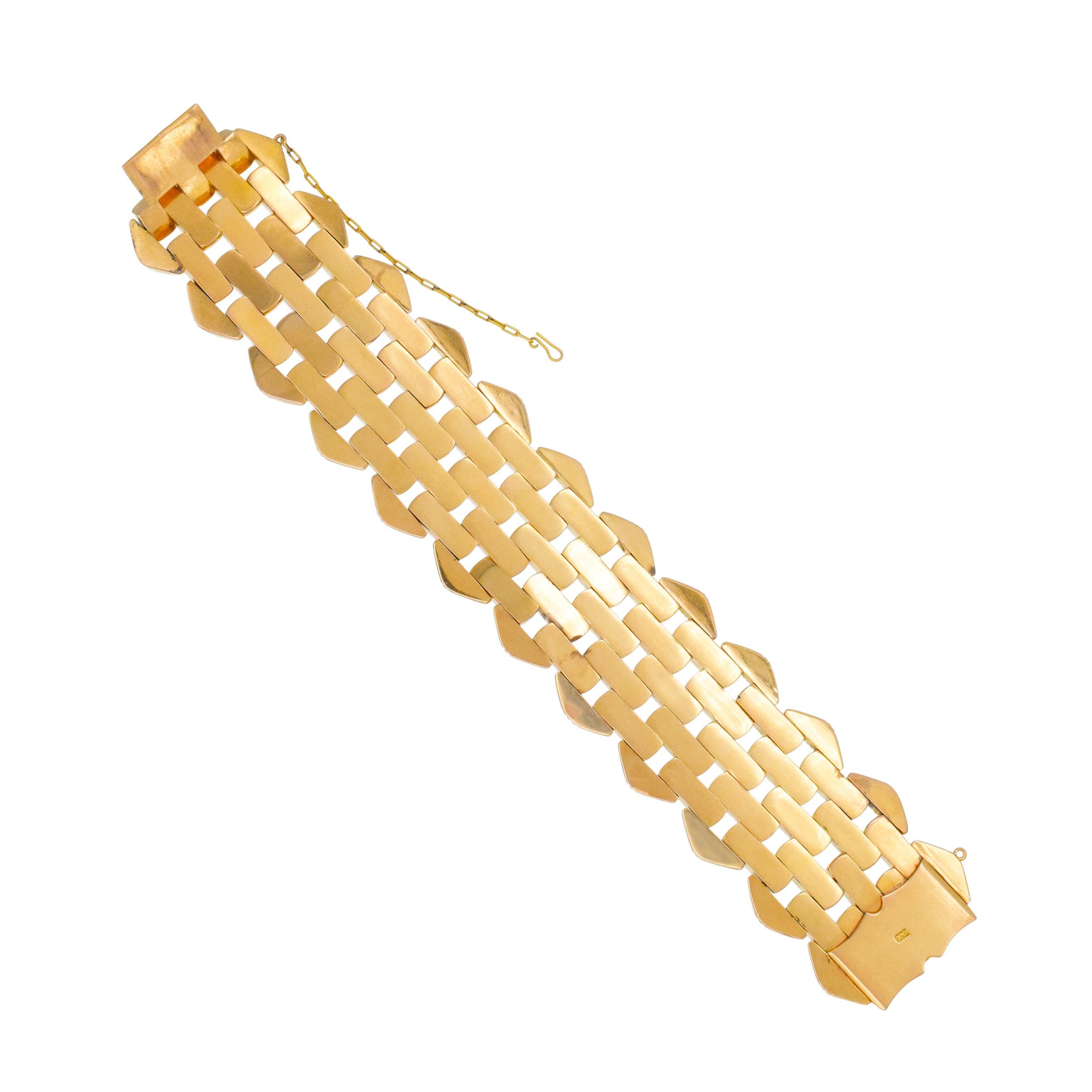 Art Deco 18k Rose Gold Wide Multi Row Bracelet. en vente 8