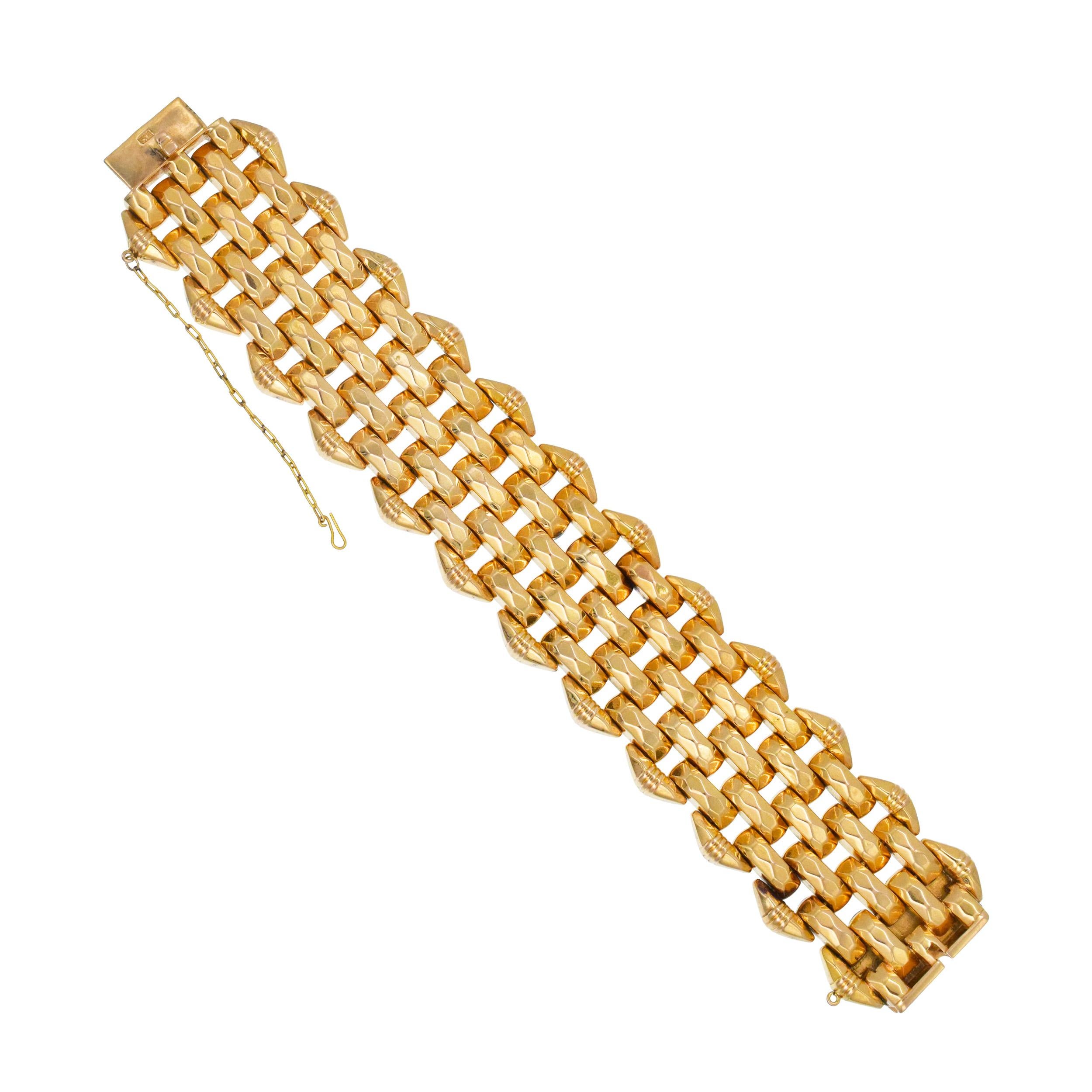 Art déco Art Deco 18k Rose Gold Wide Multi Row Bracelet. en vente