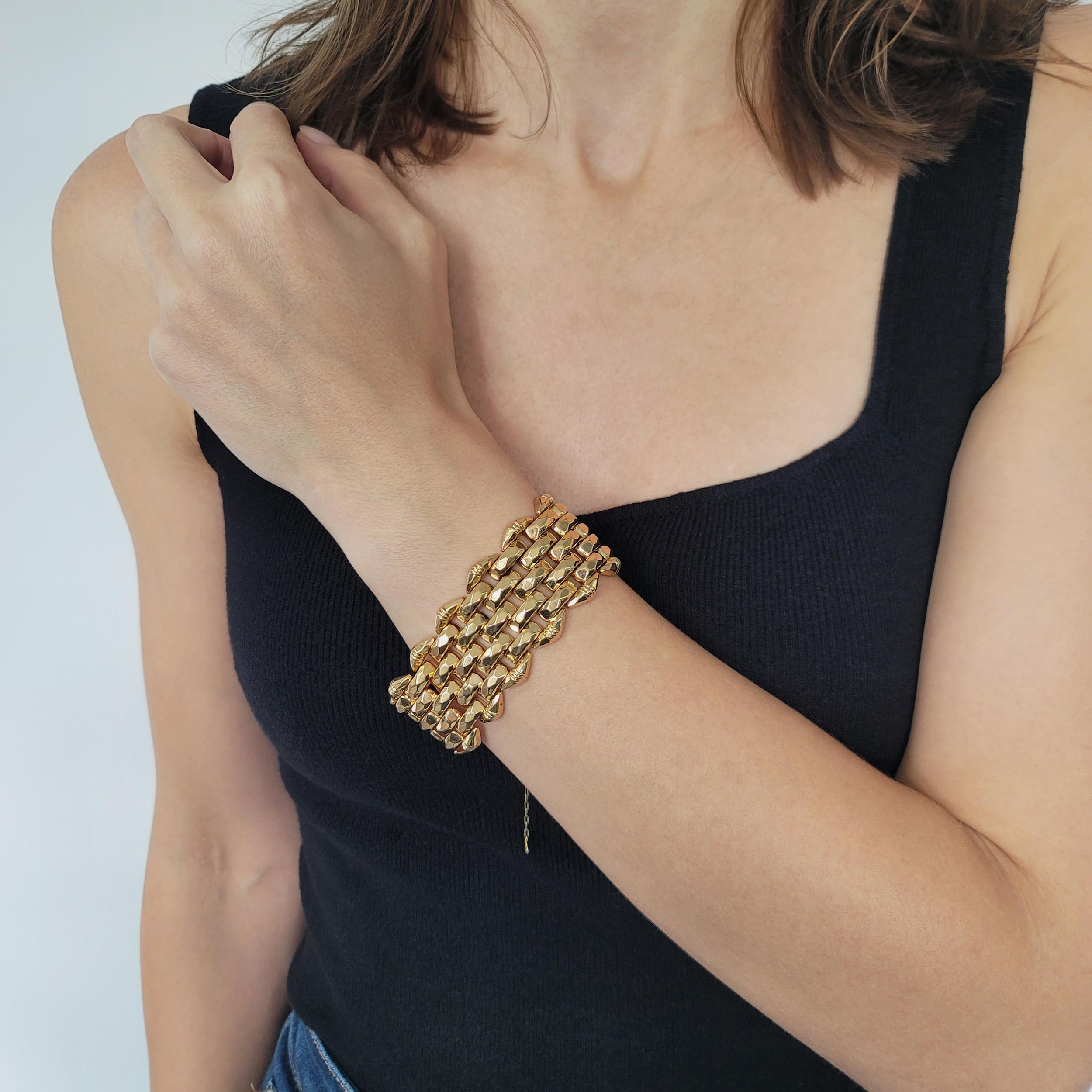 Art Deco 18k Rose Gold Wide Multi Row Bracelet. Excellent état - En vente à New York, NY