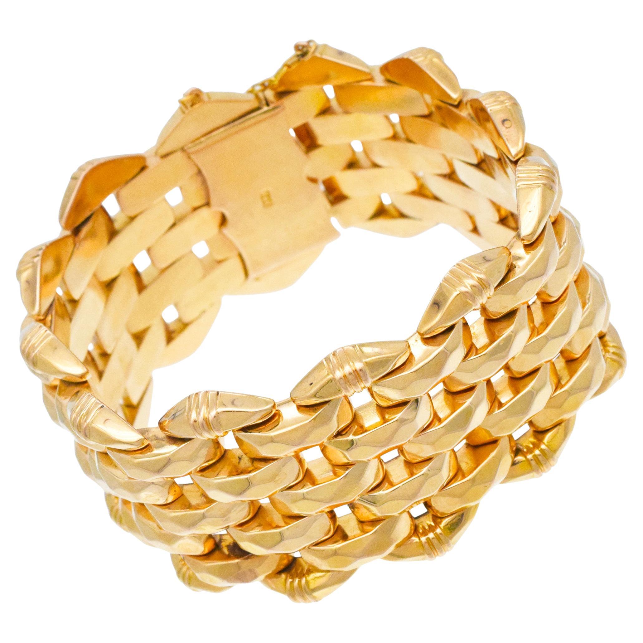 Art Deco 18k Rose Gold Wide Multi Row Bracelet.