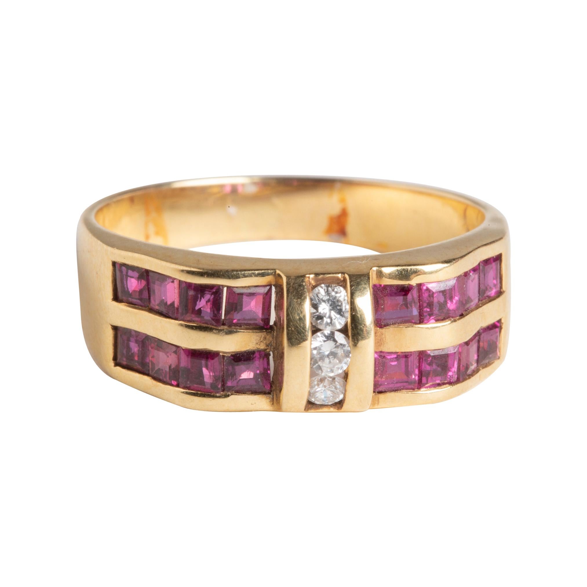 Art Deco 18k Ruby and Diamond Band Ring