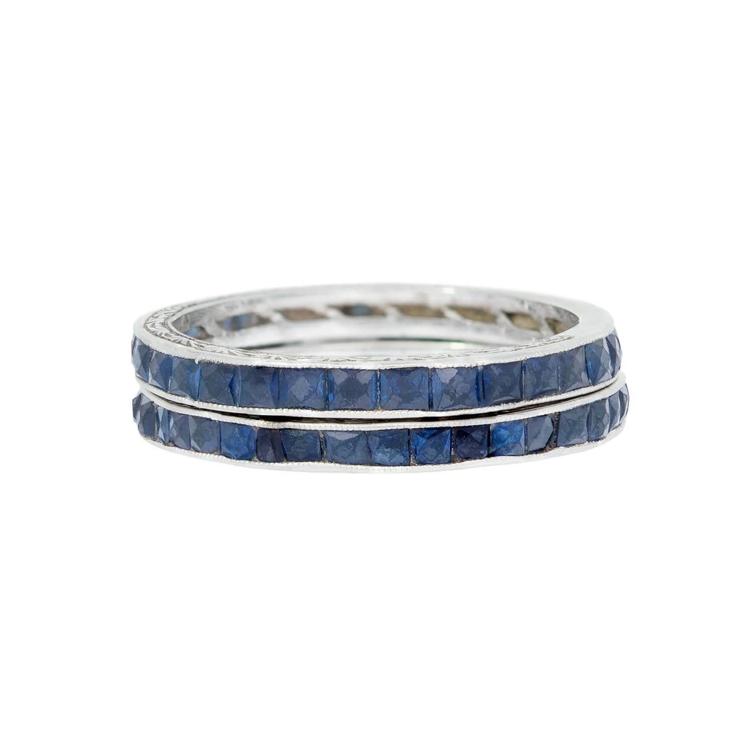 French Cut Art Deco 18k Sapphire Eternity Bands For Sale