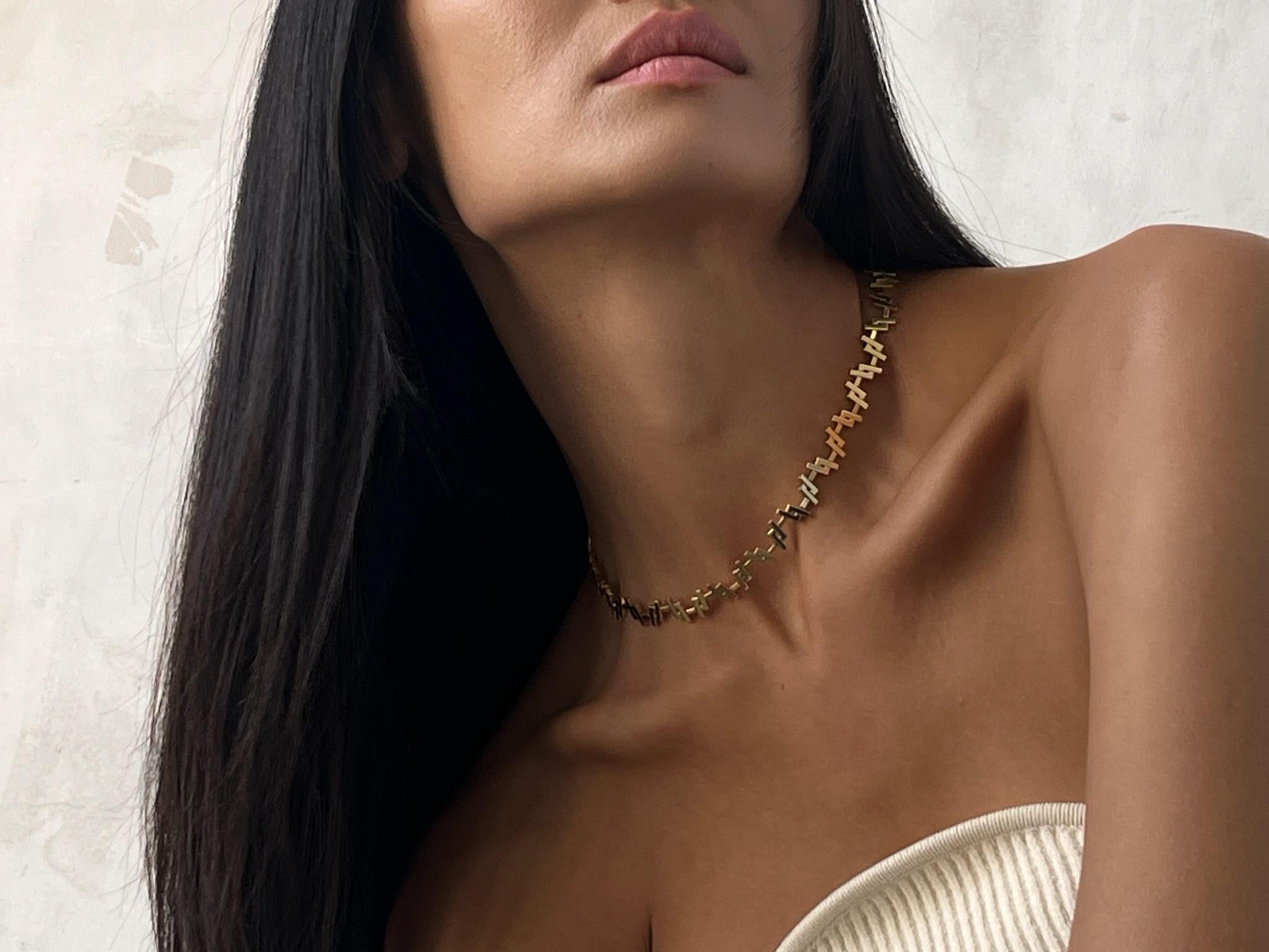 Collier à maillons multiples en or jaune massif 18k Art déco en vente 9