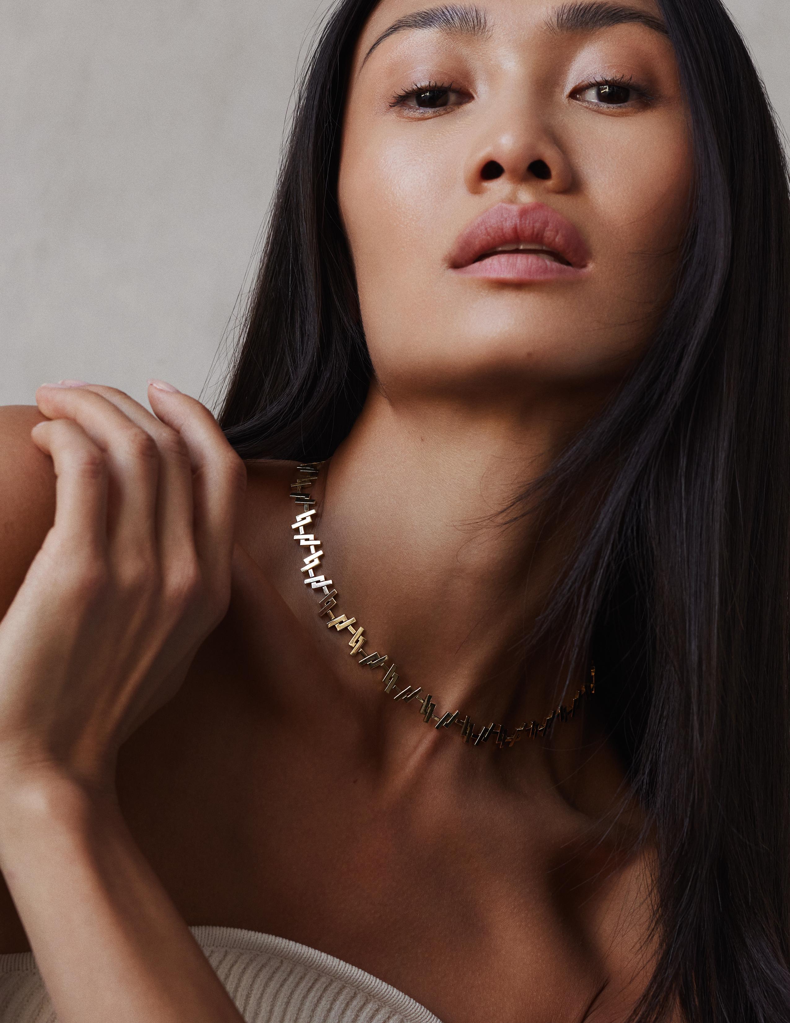 Collier à maillons multiples en or jaune massif 18k Art déco Unisexe en vente