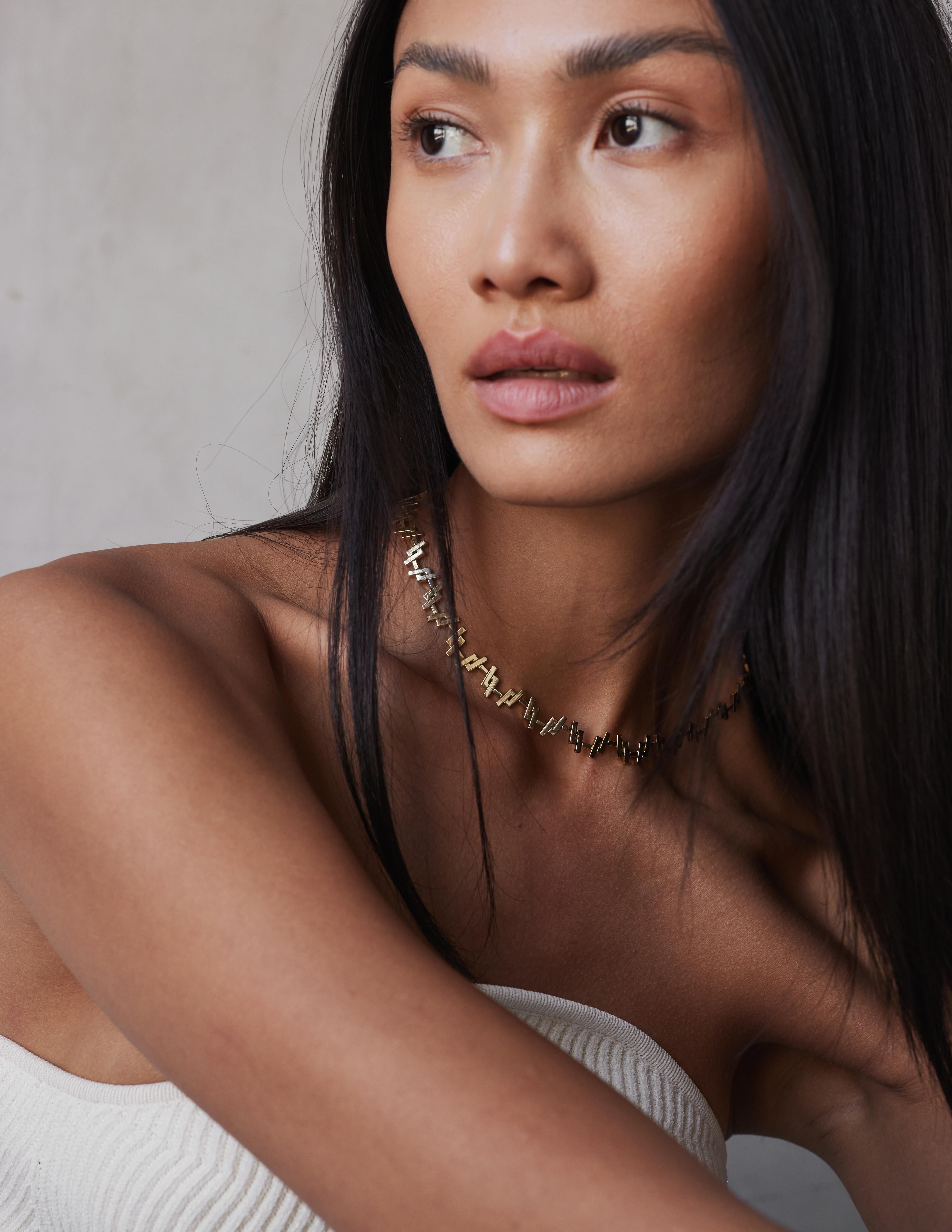 Collier à maillons multiples en or jaune massif 18k Art déco en vente 2