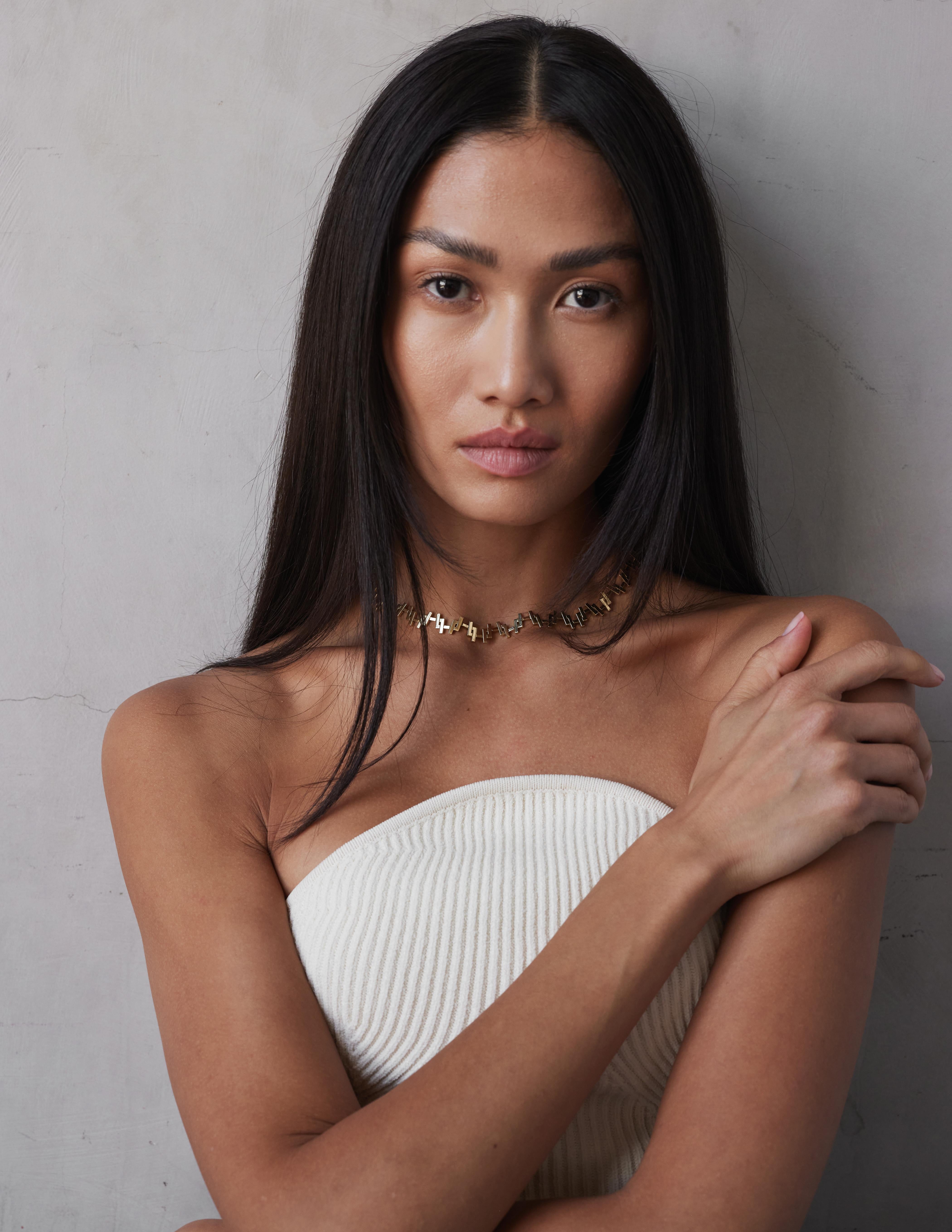 Collier à maillons multiples en or jaune massif 18k Art déco en vente 3