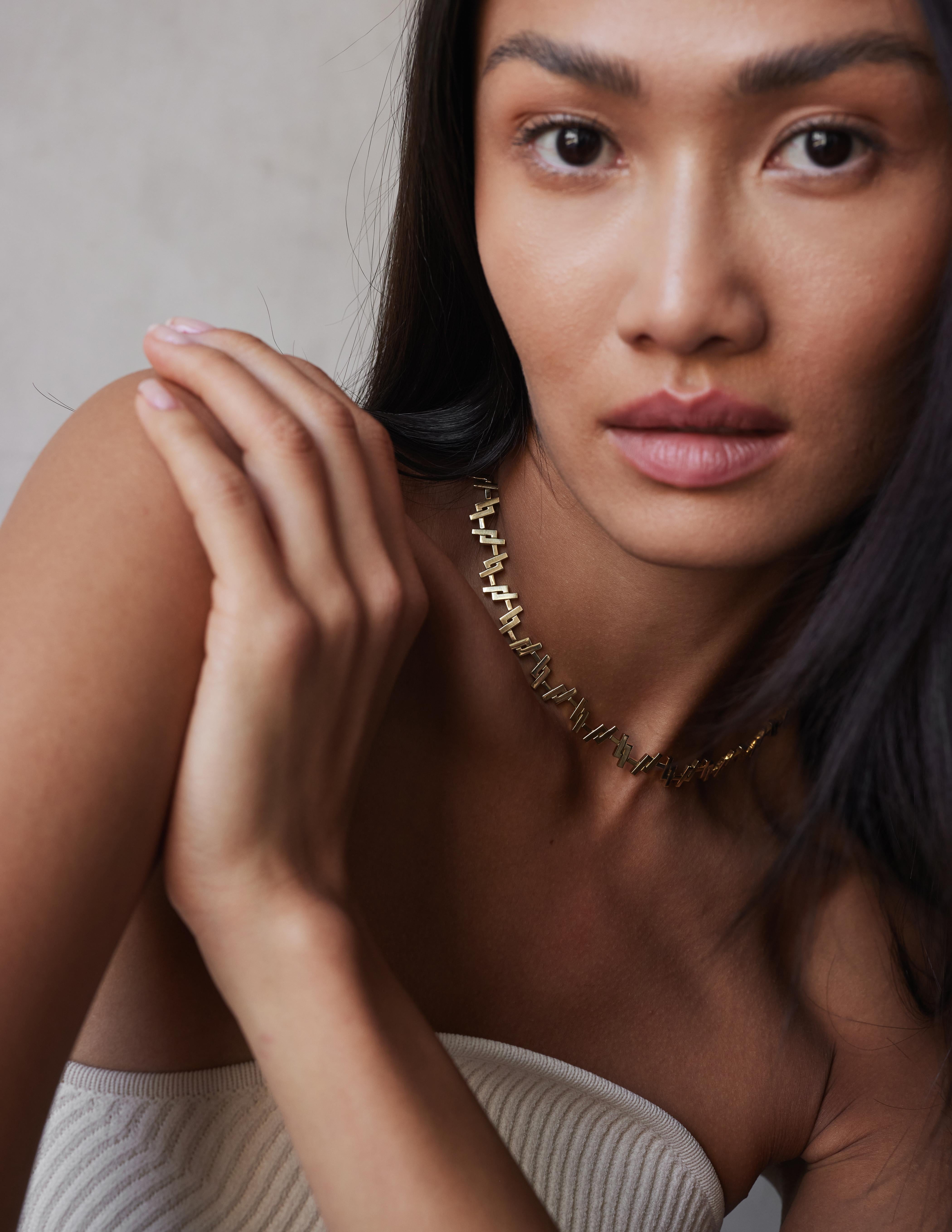 Collier à maillons multiples en or jaune massif 18k Art déco en vente 4