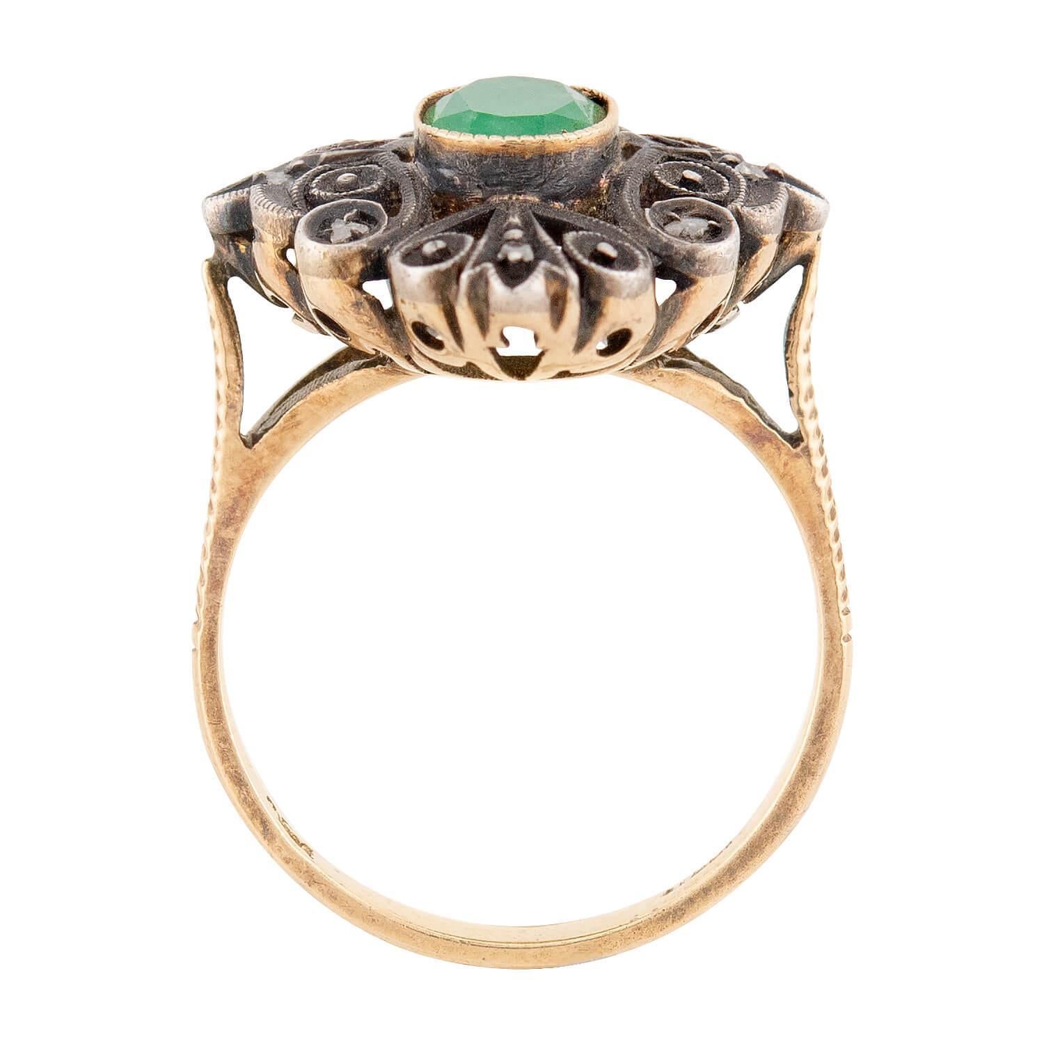 Taglio ovale Anello Art Deco con smeraldo in argento 18k/sterlina in vendita