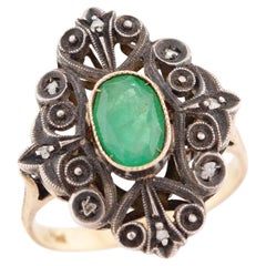 Art Deco 18k/Sterling Silber Smaragd-Ring