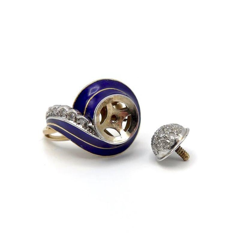 Art-déco-Ring aus 18 Karat Weiß- und Gelbgold, blauer Emaille und Diamanten (Art déco) im Angebot