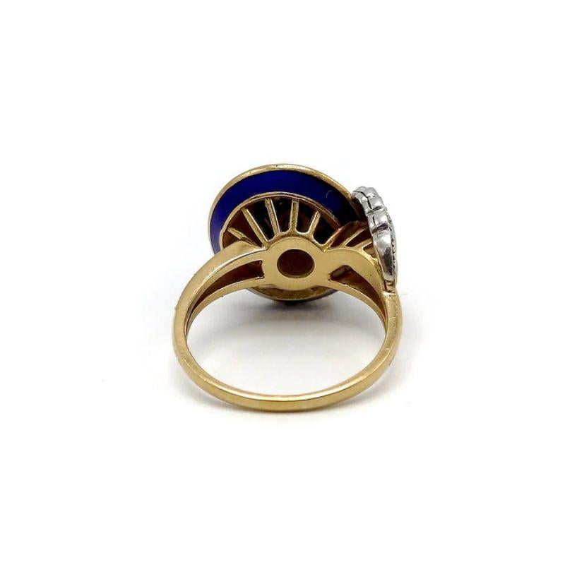 Art Deco 18K White and Yellow Gold, Blue Enamel, and Diamond Ring For Sale 3