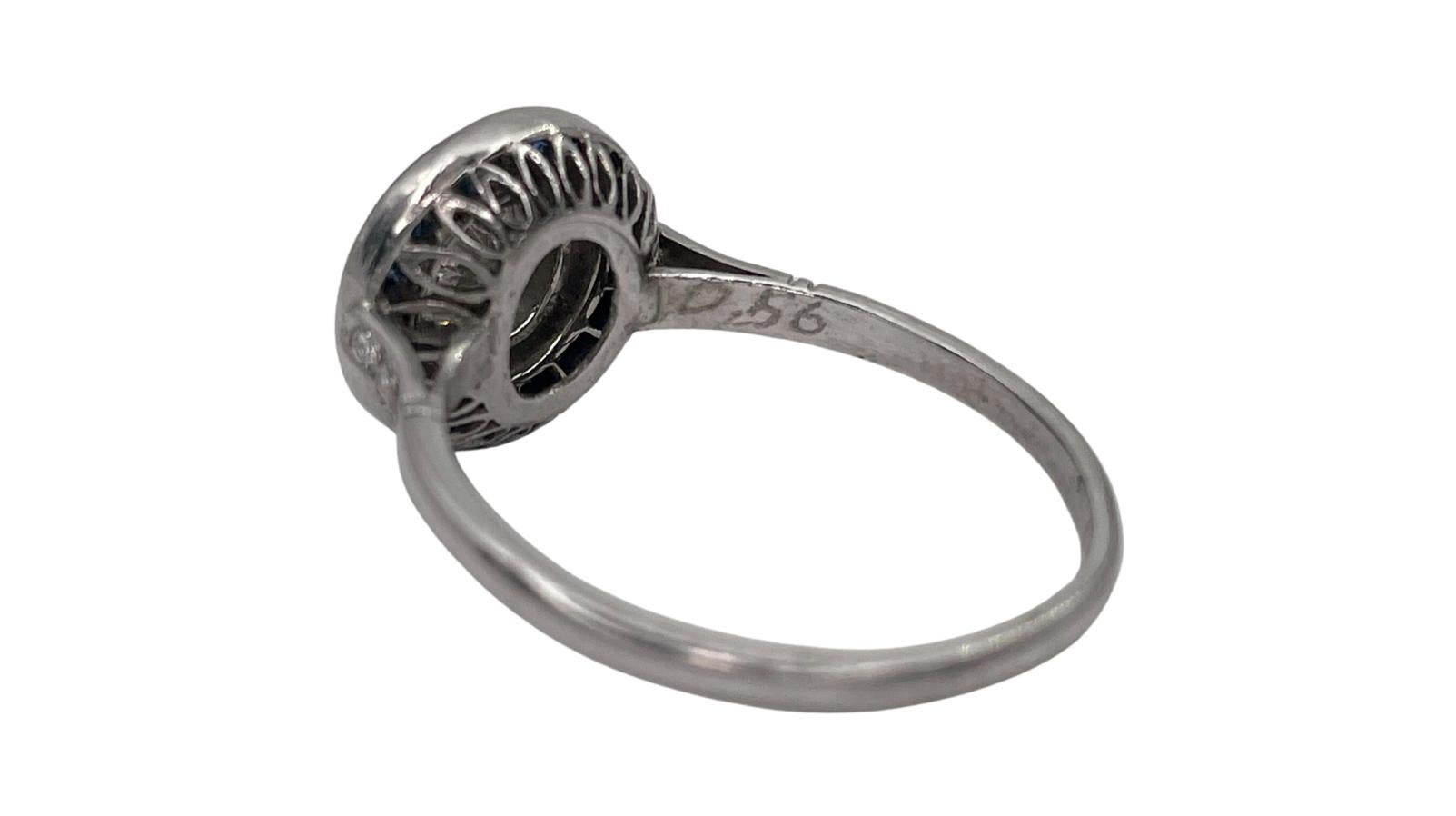 Art Deco 18K White Gold 0.56ct Diamond Sapphire Target Ring  1