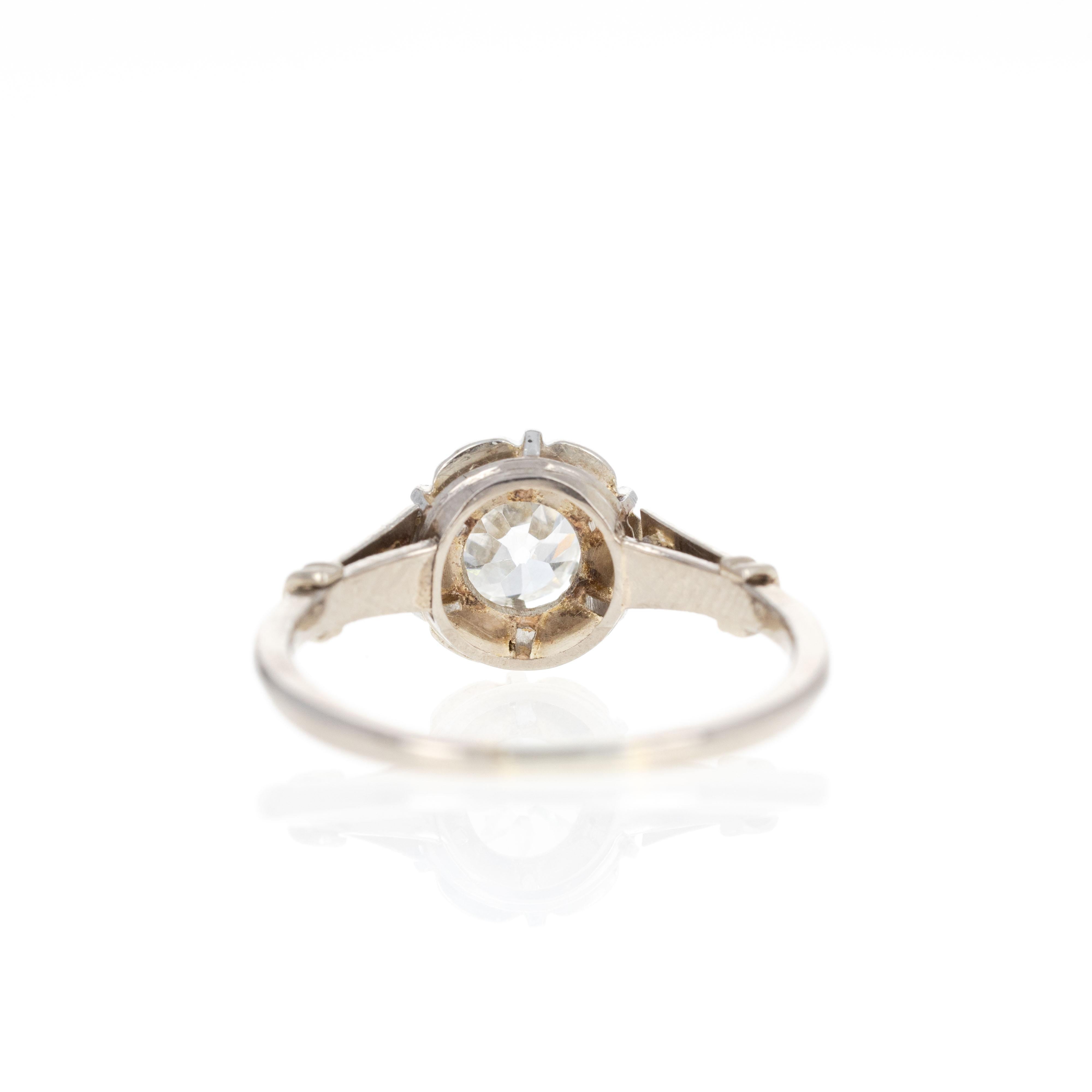 Art Deco 18K White Gold 0.75 Carat Old Mine Diamond Engagement Ring In Excellent Condition In Cape May, NJ
