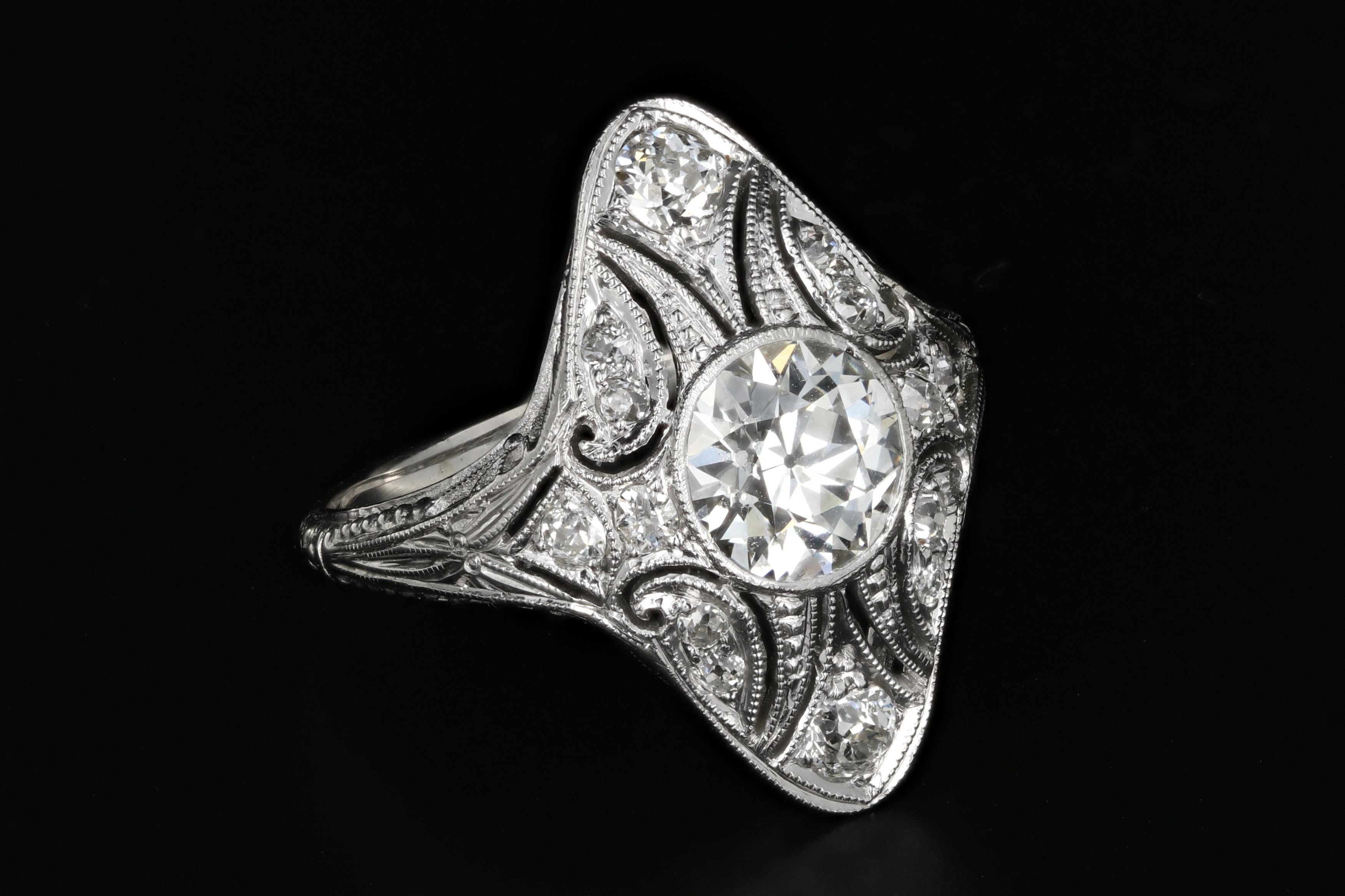Art Deco Platinum 1.15 Carat Old European Cut Diamond Ring GIA Certified In Good Condition For Sale In Cape May, NJ