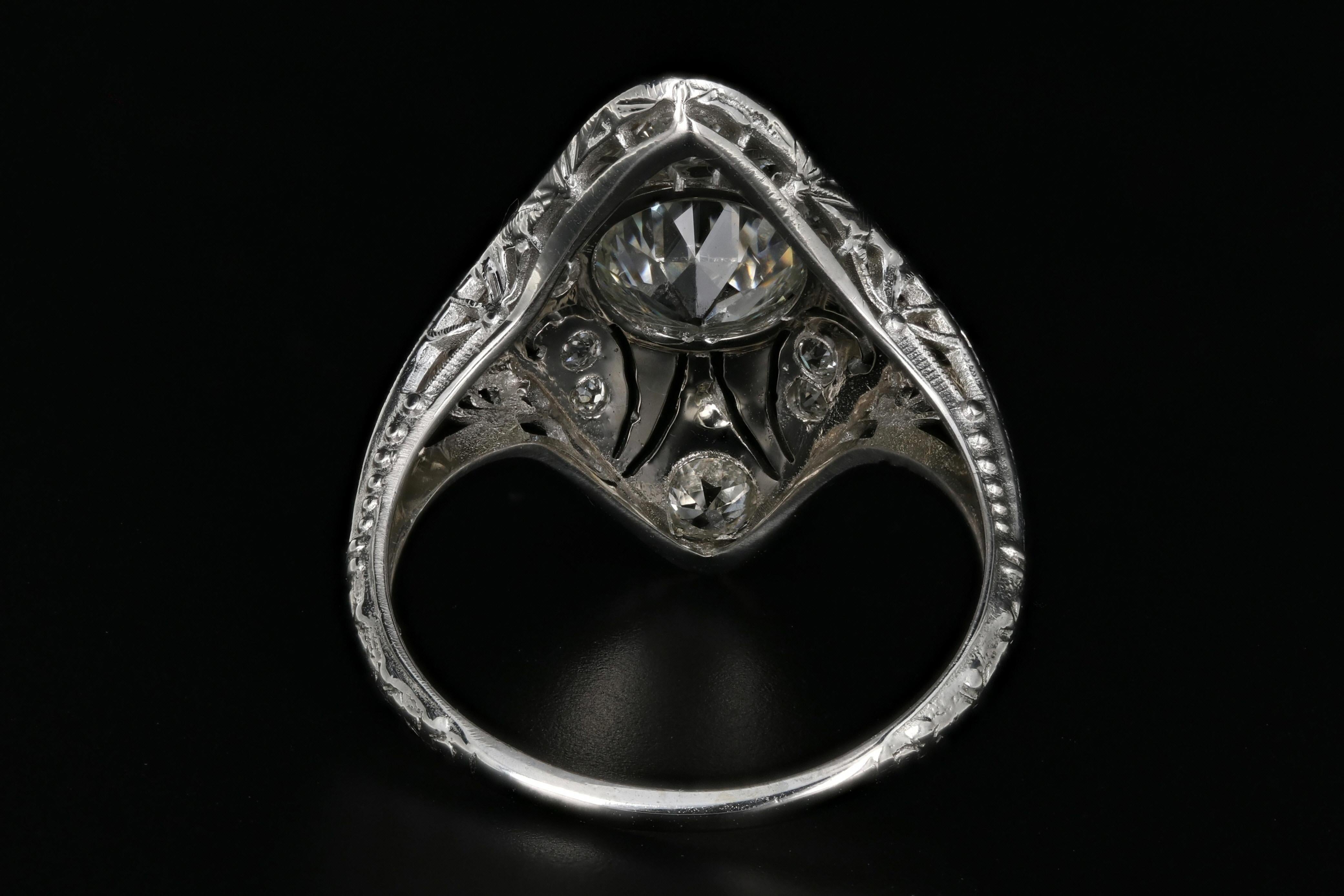 Art Deco Platinum 1.15 Carat Old European Cut Diamond Ring GIA Certified For Sale 1